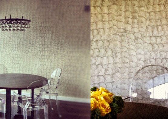 Elitis, Wallcovering, Mother of Pearl Wallcovering, Glass Ball Chandelier