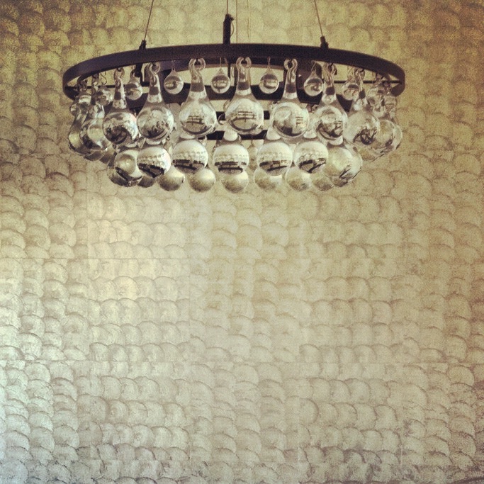 Elitis, Wallcovering, Lapis Shell Wallcovering, Glass Ball Chandelier