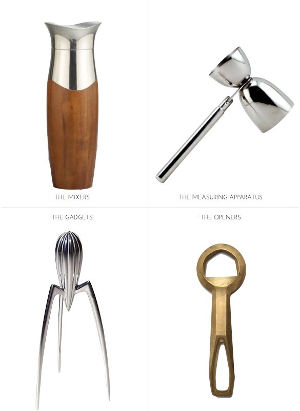 modern barware, modern shaker, modern jigger, stark juicer, modern juicer, brass bottle opener, cool bottle opener, modern bottle opener